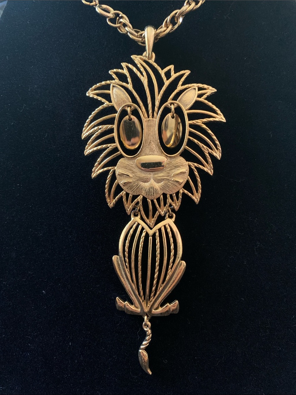 Vintage 1970’s articulated Gold Lion Pendant Necklace - by Alan